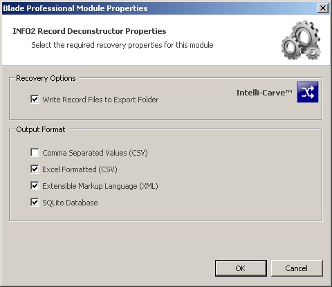 Blade Forensic Data Recovery INFO2 Extraction Properties