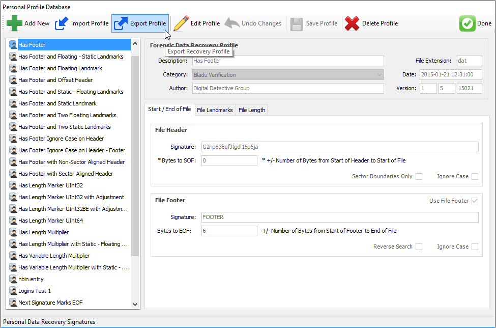 Blade Export Recovery Profile