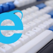 Internet Explorer logo over a computer keyboard