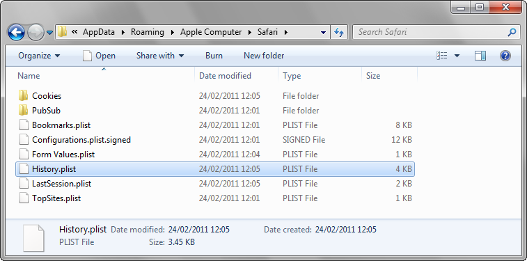 Apple Safari AppData Roaming Folder