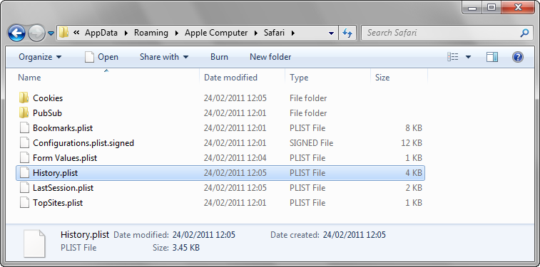 Figure 1 Apple Safari AppData Roaming Folder
