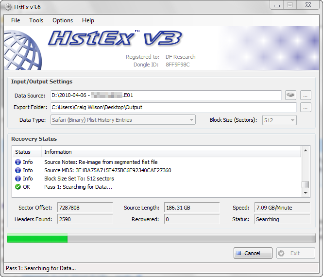 Figure 4 HstEx v3 Processing Recovering Apple Safari Web Data