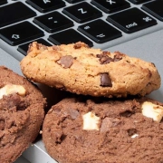 Cookies next to a laptop keyboard