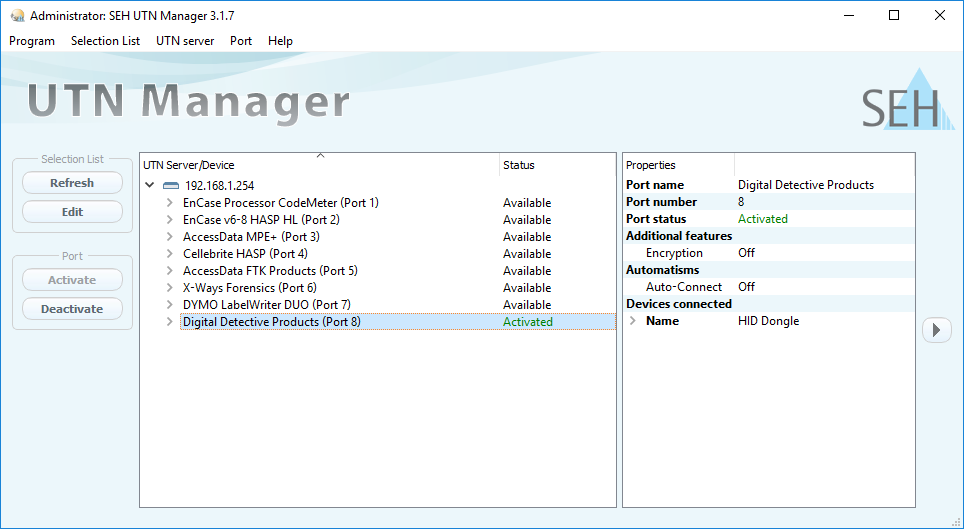 SEH UTN Dongle Manager