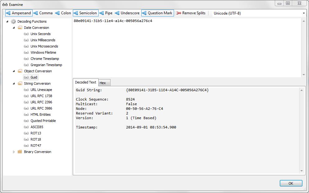 Digital Detective NetAnalysis® showing the data analysis screen and a GUID object being decoded