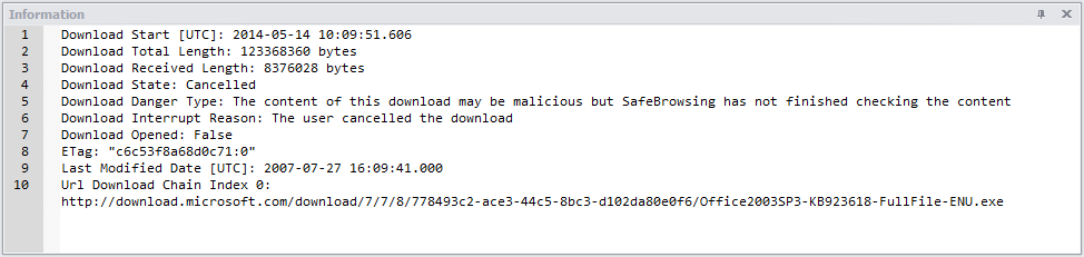 Digital Detective NetAnalysis® information panel showing a download