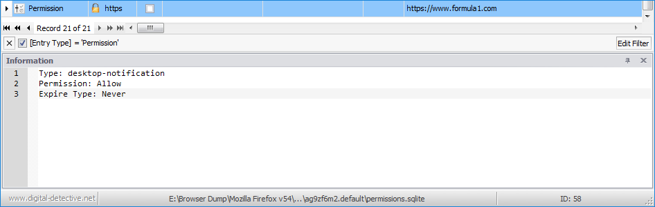 Mozilla Firefox Permissions in NetAnalysis