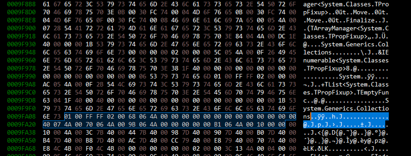 Hex viewer showing some highlighted bytes