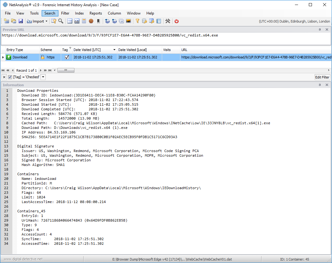 NetAnalysis showing Microsoft Edge and Internet Explorer Downloads