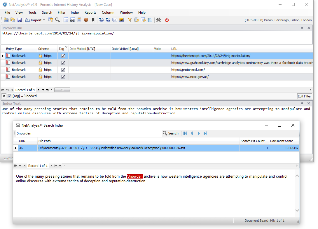 NetAnalysis showing a Netscape HTML Boomark File Description Index Search