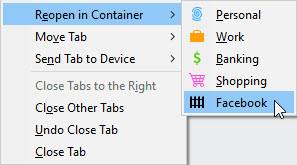 Mozilla Firefox Multi-Account Containers Menu