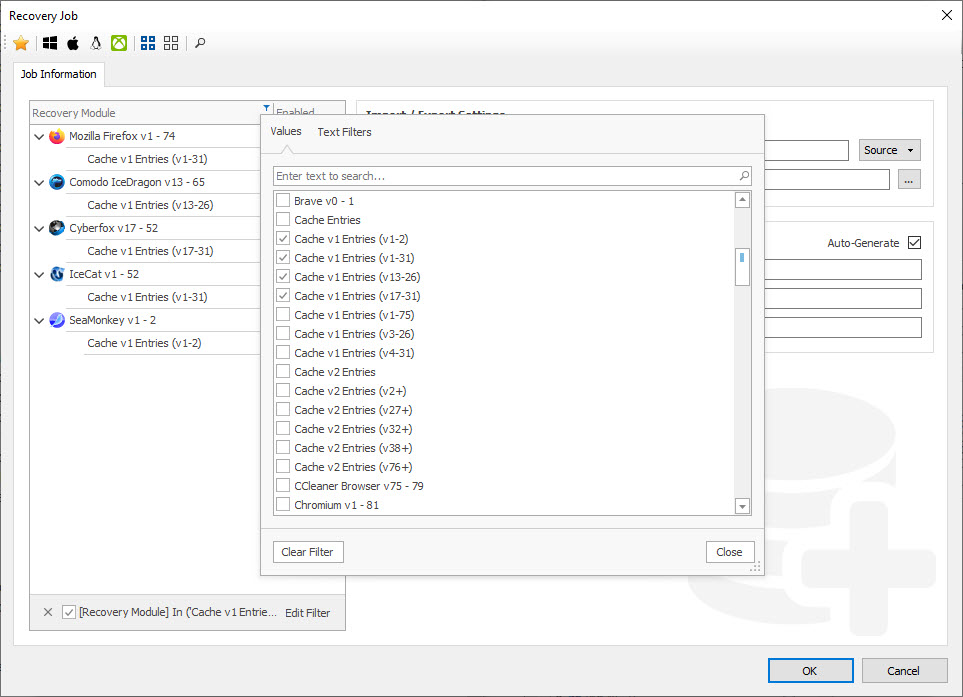 HstEx Add Job Filter Recovery Profile