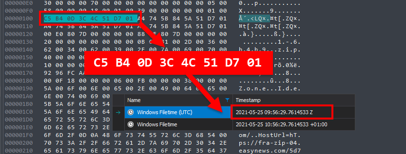 DCode Decoding Windows Filetime Hex Value