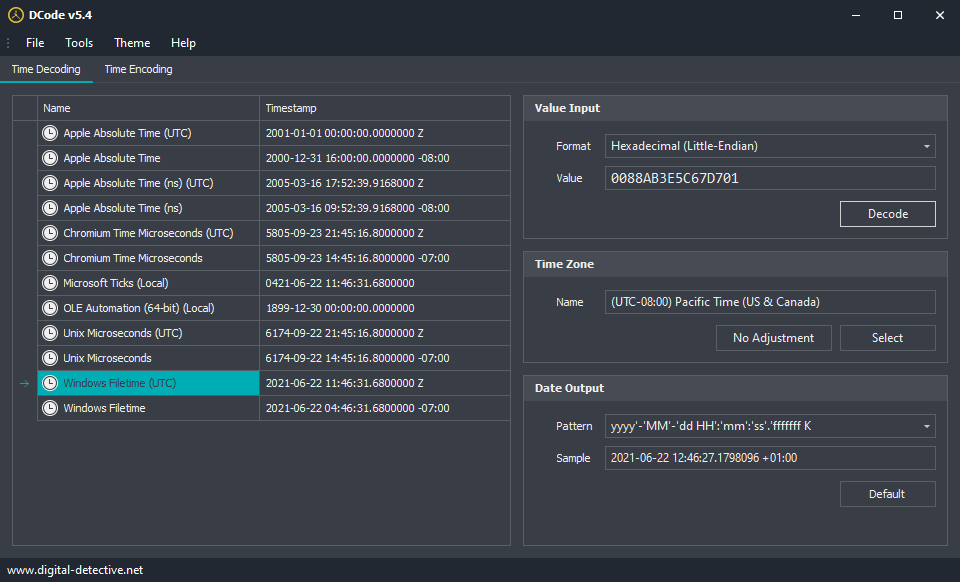 Decoding timestamps with DCode