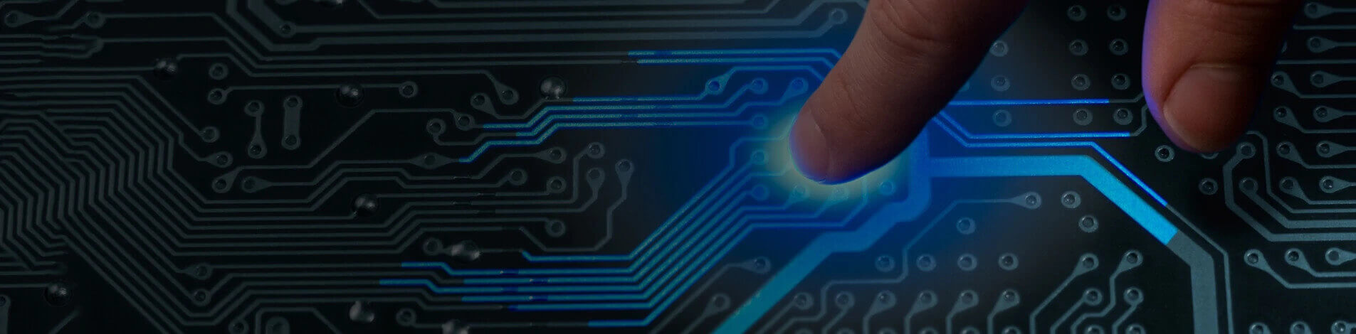 Printed Circuit board showing finger pointing at it