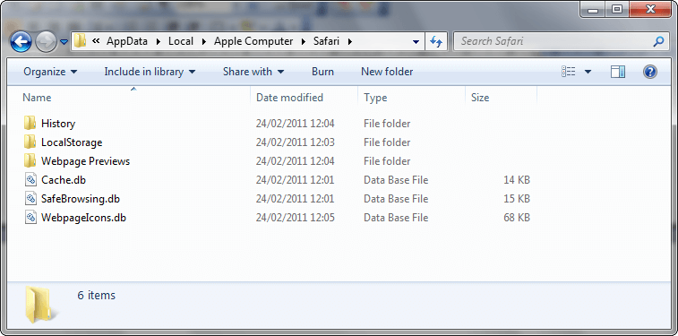 Apple Safari AppData Local Folder