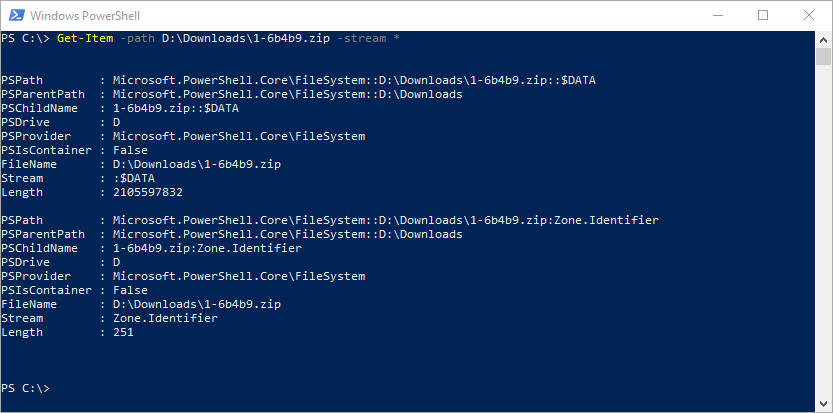 Windows Powershell Get-Item List Alternate Data Streams