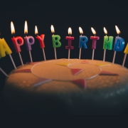 Birthday Cake with Candles with the letters Happy Birthday