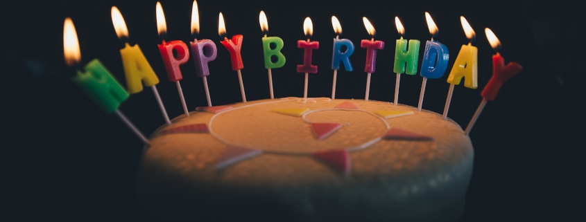 Birthday Cake with Candles with the letters Happy Birthday