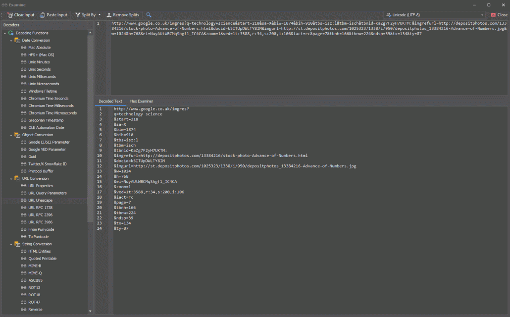 Digital Detective NetAnalysis Showing the Examine Window with New Decoding Features